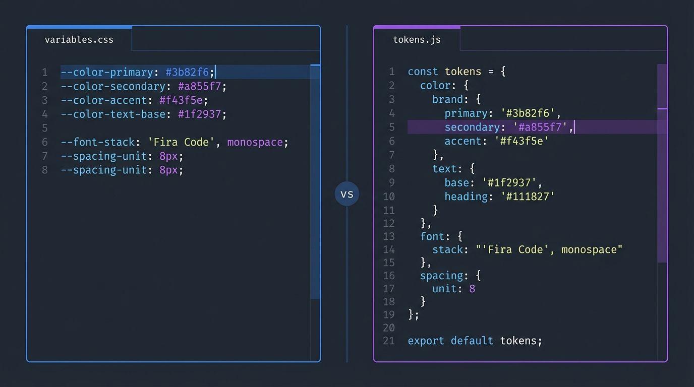 Code comparison between CSS variables and design tokens