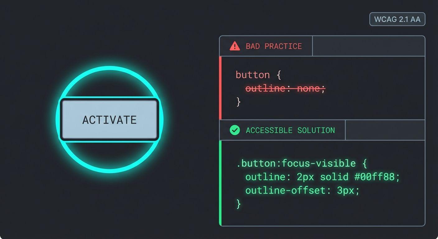 CSS focus ring example showing a visible focus outline around a button